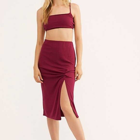 Intimately Free People Golden Hour Set Size M Skirt Crop Top Maroon Ribbed Twist - Picture 1 of 13